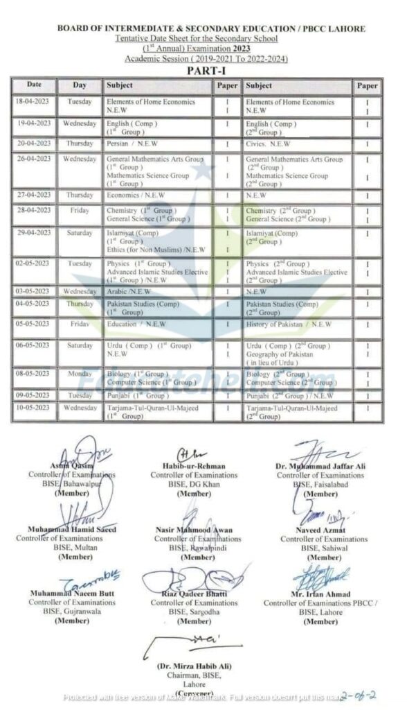 9th-class-date-sheet-2023-bise-lahore-board-2024